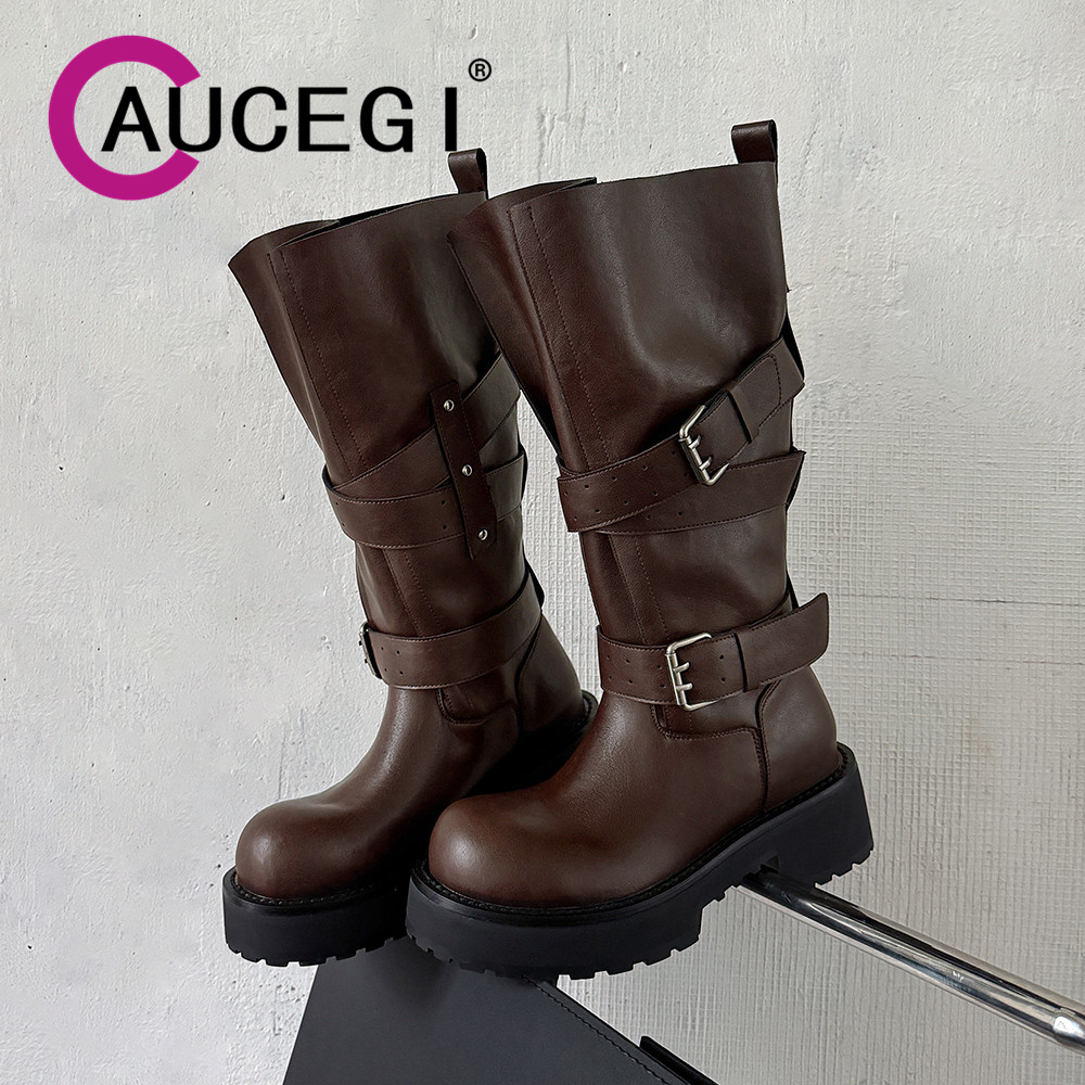 Leather Classic Strap - Aucegi Damskie Kozaki do Kolan na